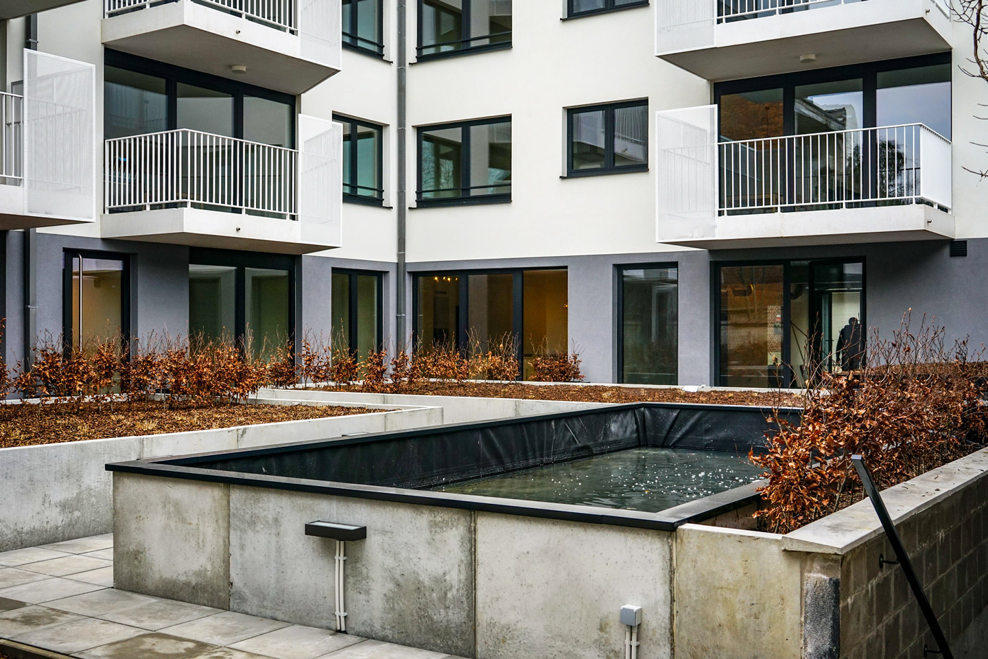 The architecture project is hiding a garden and a miniature waterbody